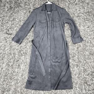 J McLaughlin Dress Womens Extra Small Gray Faux Suede Belted Shirt Dress